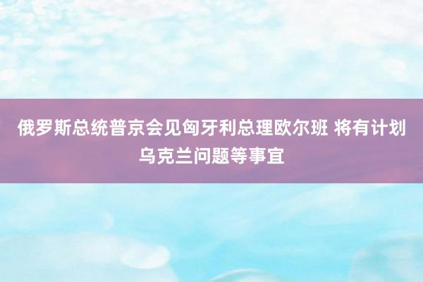 俄罗斯总统普京会见匈牙利总理欧尔班 将有计划乌克兰问题等事宜