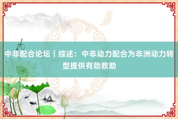 中非配合论坛｜综述：中非动力配合为非洲动力转型提供有劲救助